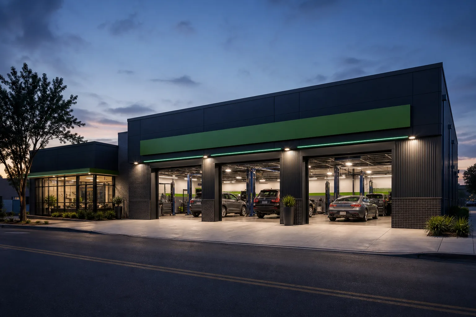 Exterior view of kinesthesis auto service workshop in Austin, 1920x1080